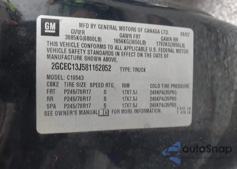 2008 Chevrolet Silverado 1500 Lt1 from USA, damaged, VIN 2GCEC13J581162052